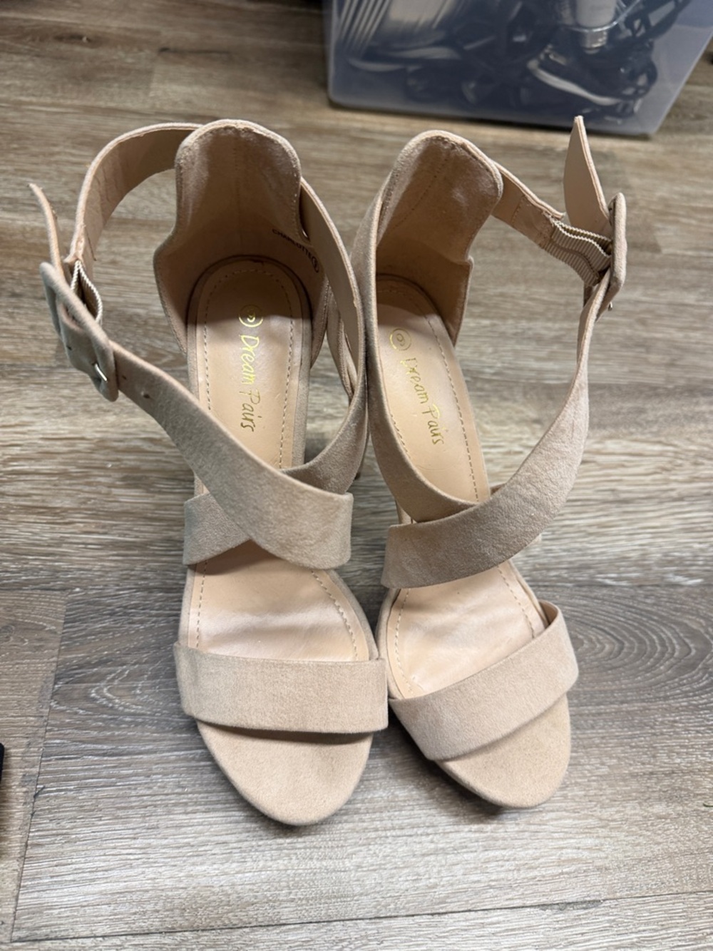 Dream Pairs Beige Suede Crisscross Block Heel Sandals